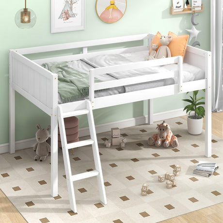 Harper & Bright Designs Kids Twin Low Loft Bed, Twin Size Loft Bed with Ladder & Safety Guardrails, Wood Junior Loft Bed Frame for Kids Girls, Boys, Teens, White Harper & Bright Designs