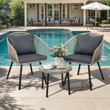 DWVO Bistro Table and Chairs Set of 2, Outdoor Patio Furniture Set with Cushion Chairs and Glass Table, Front Porch Furniture for Backyard, Deck, and Balcony, Gray DWVO