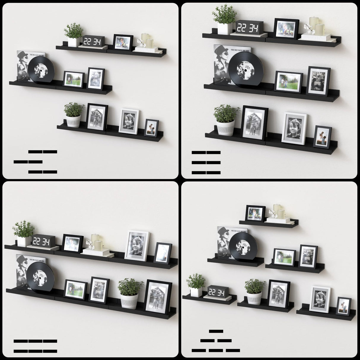 DOLLFIO Floating Shelves Set of 6, Black Wall Shelves with Lip, Display Shelves for Wall Decor, Modern Picture Ledge for Living Room, Bedroom, Nursery, Bathroom, Pictures, Books, Plants- Black DOLLFIO