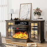 oneinmil 59'' Fireplace TV Stand, 3 Sided Glass Media Entertainment Center Console Table for TVs up to 65'' with Glass Door Adjustable Flame LED Color for Living Room, Set of TV Table, Grey oneinmil