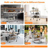 3 Tier Rolling Kitchen Carts on Wheels with Storage,650Lbs Heavy Duty Utility Carts with Wheels,Kitchen Island with Wood Tabletop,Metal Serving Rolling Cart for Small Appliance Food Cart,Wood+Metal BolDuck