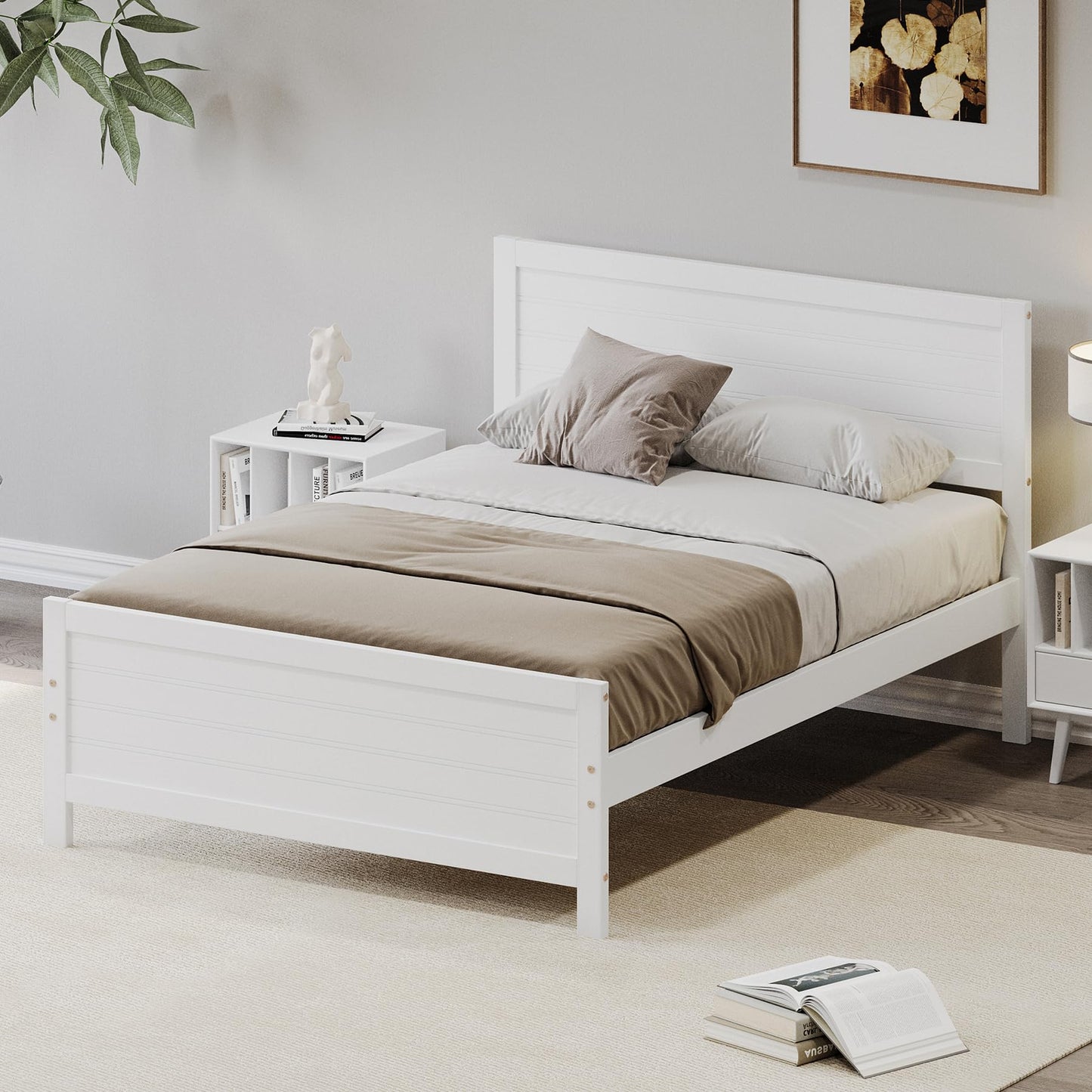 Dolonm White King Size Platform Bed Frame with Rustic Headboard and Under-Bed Storage - WoodArtSupply