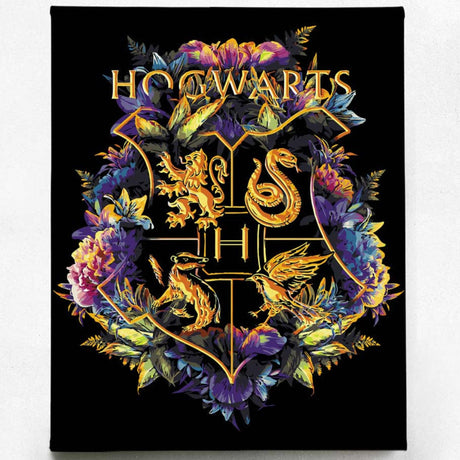 CRAFTHUB Harry Potter Painting by Numbers Kit - Hogwarts Crest - Canva Without Frame. Wood Brush Set*4 with Hook, 18-24 Colors, A4 Paper Guider CRAFTHUB