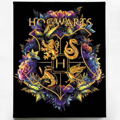 CRAFTHUB Harry Potter Painting by Numbers Kit - Hogwarts Crest - Canva Without Frame. Wood Brush Set*4 with Hook, 18-24 Colors, A4 Paper Guider