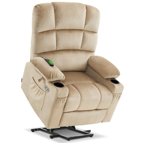 MCombo Large Dual Motor Power Lift Recliner Chair for Elderly, Massage and Heat, Lay Flat, Zero Gravity, Home Button, USB Port, Fabric 7680 (Large, Beige) MCombo