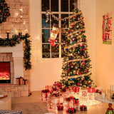 Hykolity 7.5 ft Prelit Artificial Pencil Slim Christmas Pine Tree with 792 PVC Branch Tips, 300 Warm White LED Lights, Metal Stand and Hinged Branches, Perfect for Home, Decoration hykolity