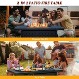 Vongrasig 43 inch Gas Fire Pit Table, 50,000 BTU Outdoor Rectangular Propane Firepit Table with Lid, Lava Rock, 2 in 1 Firepit Table for Outside, Patio, Deck, Garden, Backyard Vongrasig