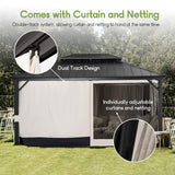 COASTSHADE 12x16 Patio Hardtop Gazebo, Outdoor Gazebo with Spliced Structure for Easy Assembly,Galvanized Steel Metal Double Roof Aluminum Permanent Frame with Netting and Curtains for Backyard Garden CoastShade