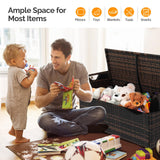 VINGLI 40 Gallon Outdoor Storage Bench with Cushion, Rattan Storage Box, Patio Wicker Deck Box with Seat for Garden | Balcony | Porch | Pool | Yard (Brown Frame + Beige Cushion) VINGLI