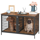 MAHANCRIS Dog Crate Furniture for 2 Dogs, 43.3" Dog Kennel with Removable Divider, Heavy Sturdy Dog Furniture Style Double Cage for Small Medium Dog, Indoor Dog House End Table, Rustic Brown DCHR1201 MAHANCRIS