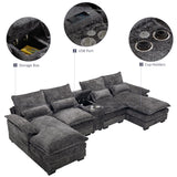 Suheww U Shaped Modular Sectional Sofa, 124.8" Cloud Couch for Living Room, Grey Fluffy Chenille Couch with Console Cupholders and USB Port Comfy Sofas for Apartment Studio Office Suheww