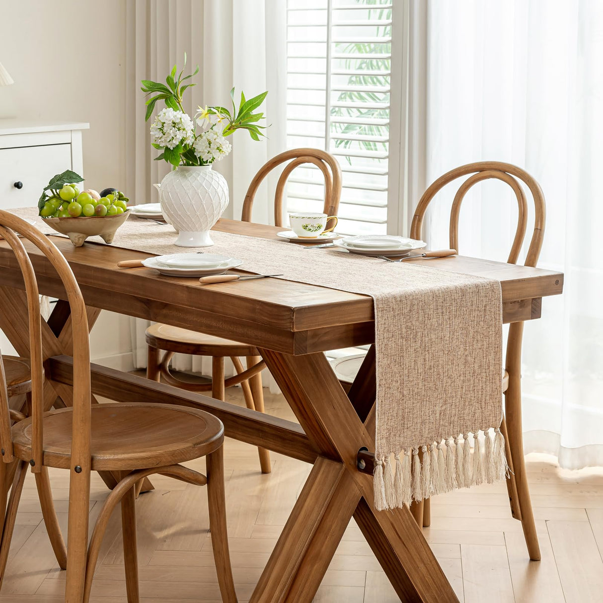 Laolitou Light Brown Table Runners 72 Inches Long, Farmhouse Boho Table Runner, Burlap Linen Texture Rustic Dining Table Decor Long, 13x72 Inches, Light Brown Laolitou