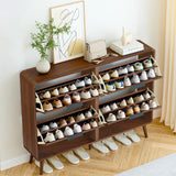 47" Fluted Large Shoe Cabinet with 4 Flip Drawers, Slim Freestanding Shoe Cabinet Organizer, Narrow Shoes Storage Rack for Entryway, 5 Sturdy Legs (All Walnut, 9.45" D x 47.24" W x 35.83" H) FurSch