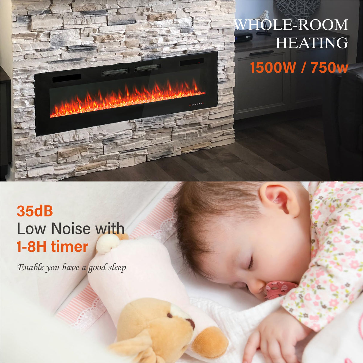 GREEN PARTY 72" Electric Fireplace Recessed/Wall Mounted Ultrathin 3.2" Fireplace Heater, Low Noise Linear Fireplace with Remote Control/Touch Screen, 8hrs Timer, Adjustable Flame & Bed Colors & Speed GREEN PARTY