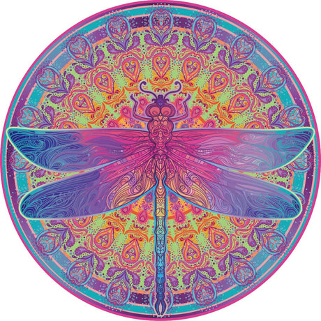 Bgraamiens Puzzle-Zentangle Dragonfly-1000 Pieces Vivid Dragonfly Round Mandala Puzzle Color Challenge Jigsaw Puzzles Bgraamiens