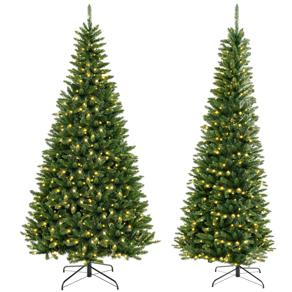 Goplus 8 FT 270° Pre-Lit Corner Christmas Tree for Wall, Artificial Hinged Xmas Tree with 360 Warm White LED Lights, 1137 Branch Tips, Folding Metal Stand, Festive Decoration for Small Space Goplus