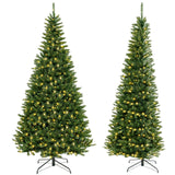 Goplus 8 FT 270° Pre-Lit Corner Christmas Tree for Wall, Artificial Hinged Xmas Tree with 360 Warm White LED Lights, 1137 Branch Tips, Folding Metal Stand, Festive Decoration for Small Space Goplus