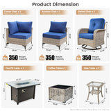 OOBOLT Outdoor Patio Furniture Sets,9 PCS Patio Conversation Set Outside Rattan Sectional Sofa with 42 in Fire Pit Table Wicker Rocking Chair Coffee Table Fit Backyard Porch Garden Poolside Balcony OOBOLT