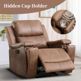 EBELLO Recliner Chair, Single Overstuffed Sofa Recliner, Breathable Faux Leather Manual Reclining Chairs with Hidden Cup Holder, Arm and Back for Adults, Living Room, Bedroom, Light Brown EBELLO
