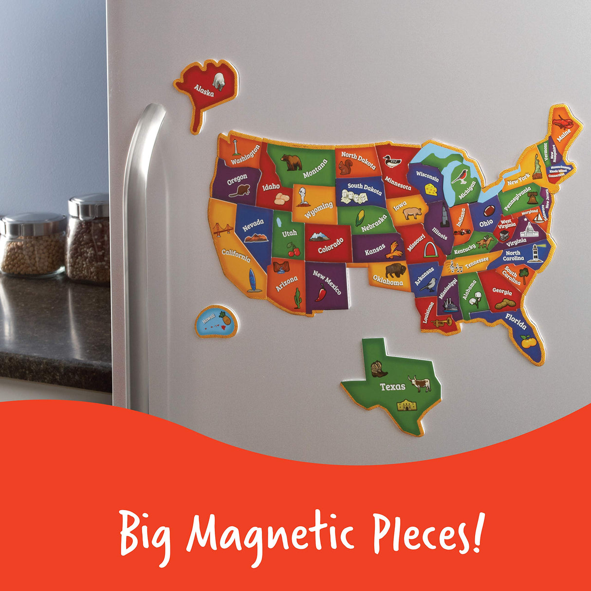 Learning Resources Magnetic US Map Puzzle - 44 Pieces, Puzzles for Kids Ages 4+, US Map for Kids Learning, Geography for Kids,Kindergartner Learning Toys Learning Resources
