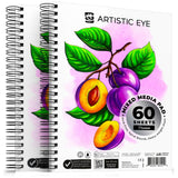 ARTISTIC EYE 9x12 Premium Mixed Media Sketchbooks: Pack of 2 (120 Sheets), 160 GSM, Spiral Bound Sketch Pads, Suitable for a Variety of Wet and Dry Media, Ideal for All Artists ARTISTIC EYE
