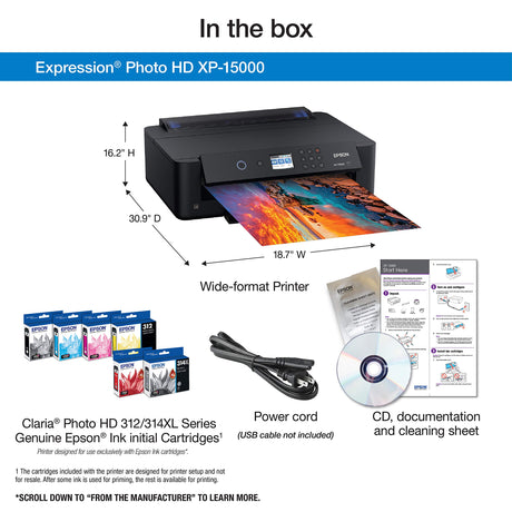 Epson Expression Photo HD XP-15000 Wireless Color Wide-Format Printer, Amazon Dash Replenishment Ready, Black, Large Epson