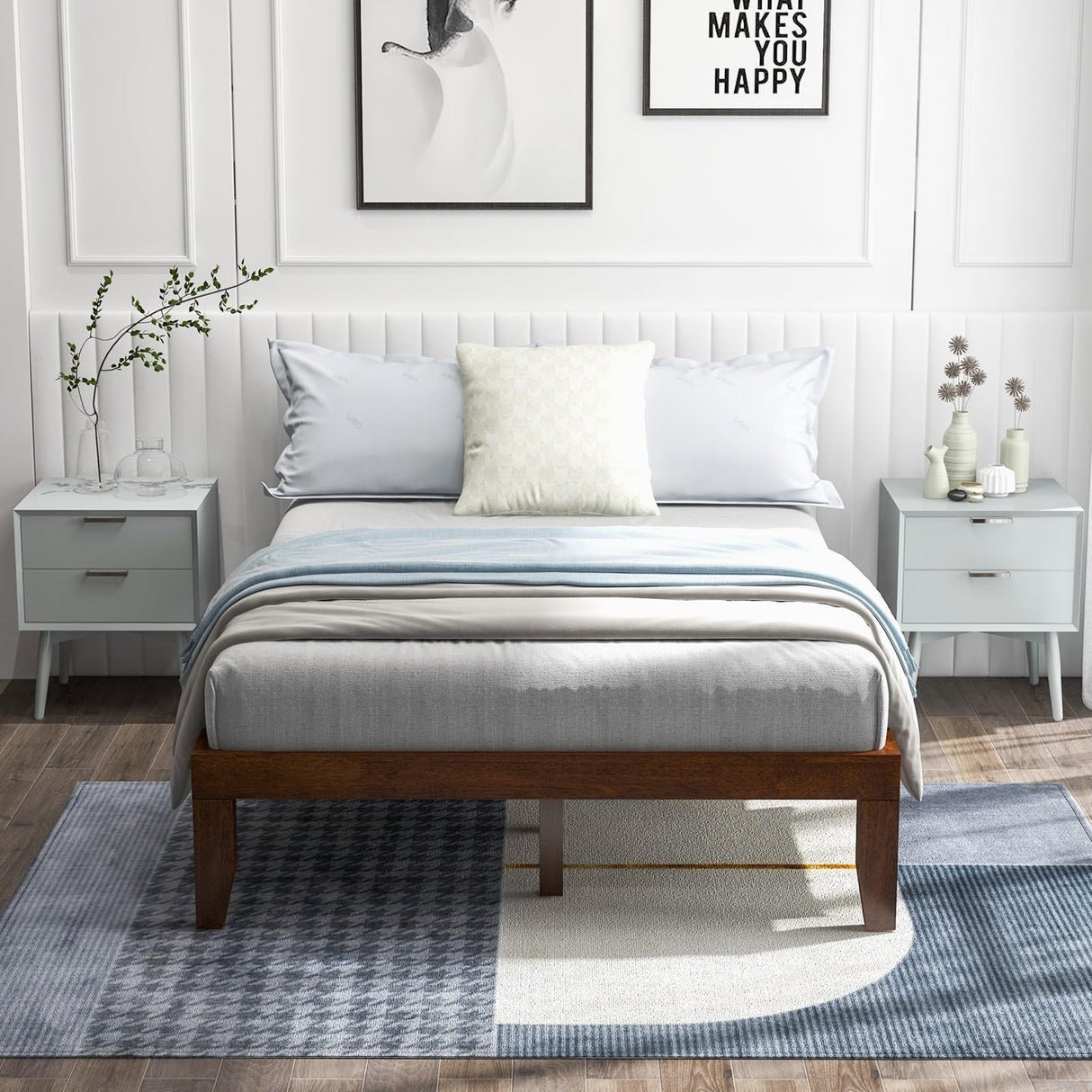 Giantex 14-Inch Walnut Solid Wood Platform Bed Frame - Minimalist Design, No Box Spring Required Giantex