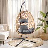 LEX CRAFT Egg Chair with Stand, Patio Wicker Hanging Chair, Hammock Swing Chair, 350LBS Capacity for Bedroom, Balcony, Garden (YE-GR) LEX CRAFT