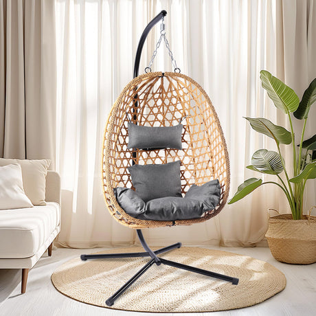 LEX CRAFT Egg Chair with Stand, Patio Wicker Hanging Chair, Hammock Swing Chair, 350LBS Capacity for Bedroom, Balcony, Garden (YE-GR) LEX CRAFT