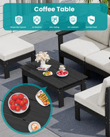 SERWALL 5-Piece Patio Sofas, All-Weather HDPE Outdoor Sectional Sofa with Cushions and Coffee Table, Large Modular Patio Conversation Set for Garden, Lawn, Deck, Porch, Black Frame with Khaki Cushion SERWALL