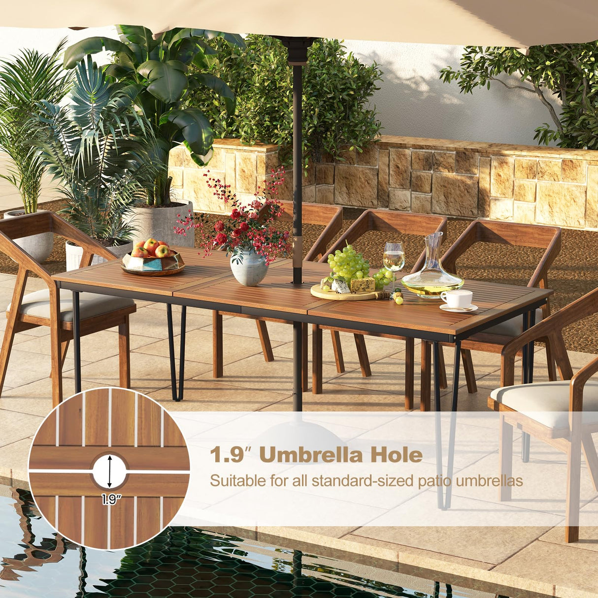 Tangkula 79 Inch Outdoor Dining Table, 8-Person Patio Table with 1.9 Inch Umbrella Hole, Metal Legs & Adjustable Foot Pads, Indoor Rectangular Bistro Table for Garden, Poolside & Park Tangkula