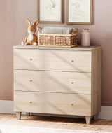 WAMPAT 3-Drawer Kids Dresser for Bedroom, Modern Small Chest of Drawers with Gold Knobs, 35 Inch Wide Light Oak Wood Children Dresser for Baby Room, Nursery, Living Room WAMPAT