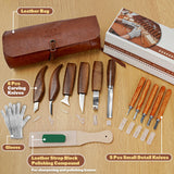 Wood Carving Tools, 15Pcs Wood Carving Kit with PU Storage Bag, Wood Whittling Kit with 6Pcs Whittling Knives & 5 Detail Carving Knives for Adults Wood Carving DIY K KERNOWO