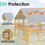 Lovinouse Extra Large Wooden Outdoor Cat House, 57ft² Cat Run Enclosure Walk in Catio Kitten Condo with Enter Door, 2 Doors, 2 Playpen & Hiding Houses, Bridges, Walks, Roof Cover, Golden Yellow Lovinouse