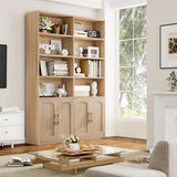 FACBOTALL Bookshelf and Bookcase with Doors, 6 Tier Double Wide Large Bookshelves, Open Display Shelves, 73'' Tall Bookcases for Home Office, Living Room, Library, Oak FACBOTALL