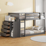 Harper & Bright Designs Twin Over Twin Low Bunk Bed with Storage,Floor Bunk Bed Frame with 4 Drawers and 3 Shelves, Solid Wood Loft Bed for Kids Girls Boys - Gray Harper & Bright Designs