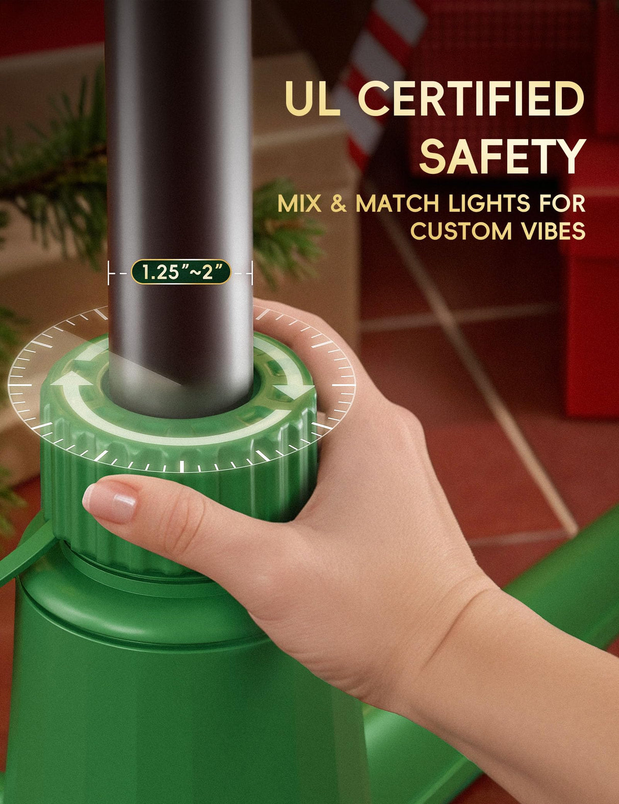 DG-Direct Musical 360° Rotating Christmas Tree Stand, Anti-tilt Noiseless, Up to 9ft 120 lb Artificial Fits 1.25–2" Tree Poles, Spinning Tree Stand with Remote, Built-in 3 Light Output Ports 800W DG-Direct