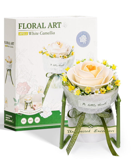 ROBOTIME 3D Puzzle Flower White Camellia AF011 with Stand, Craft Kits for Adults Artificial Flower Kit, Botanical Craft Gifts for Women ROBOTIME