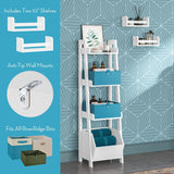 RiverRidge Amery 4-Tier 13 Inch Ladder Shelf Display Case Open Shelves & Storage Bin and 2 10” Floating Bookshelves - Organizer Furniture RiverRidge