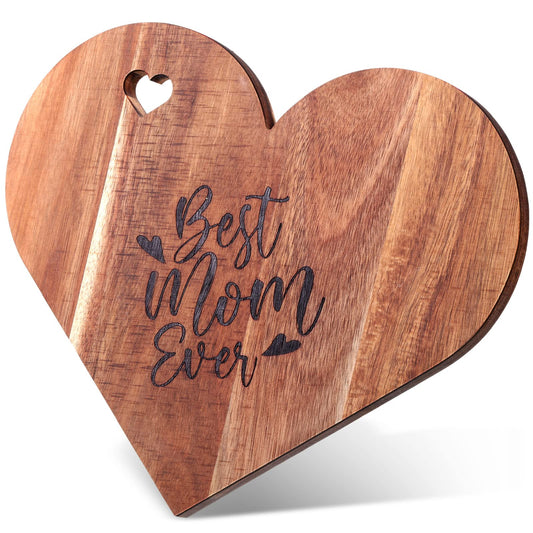 Sintuff Mom Cutting Board Heart Shaped Cutting Board for Mother's Day Gifts Acacia Wood Bread Board Cheese Serving Platter Charcuterie Board for Birthday Gifts, 12 x 10 x 0.6 Inch - WoodArtSupply