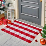 Christmas Red and White Plaid Rug 27.5 x 43 Inches, Hand-Woven Indoor/Outdoor Layered Cotton Blend Buffalo Plaid Rug, Washable Front Door Mat, Perfect for Porch, Living Room, Entryway PIXFAIRY