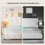 EnHomee King Size Bed Frame, Velvet Bed Frame with Headboard and Led Light, Platform Bed Frame for Bedroom Apartment, Dorm, Noise-Free, Easy Assembly, Beige EnHomee