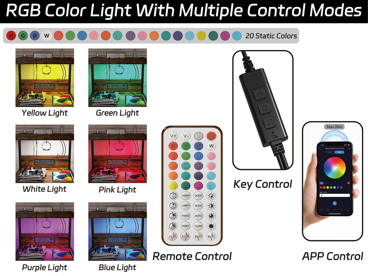 SZLHANJZ Nightstands Set of 2 with Outlet and USB C Port, Bedroom Night Stand with Led Lights and 3 Fabric Drawers, Matching Bedside Tables with Hooks, Vintage Style Storage End Tables, Rustic Brown SZLHANJZ