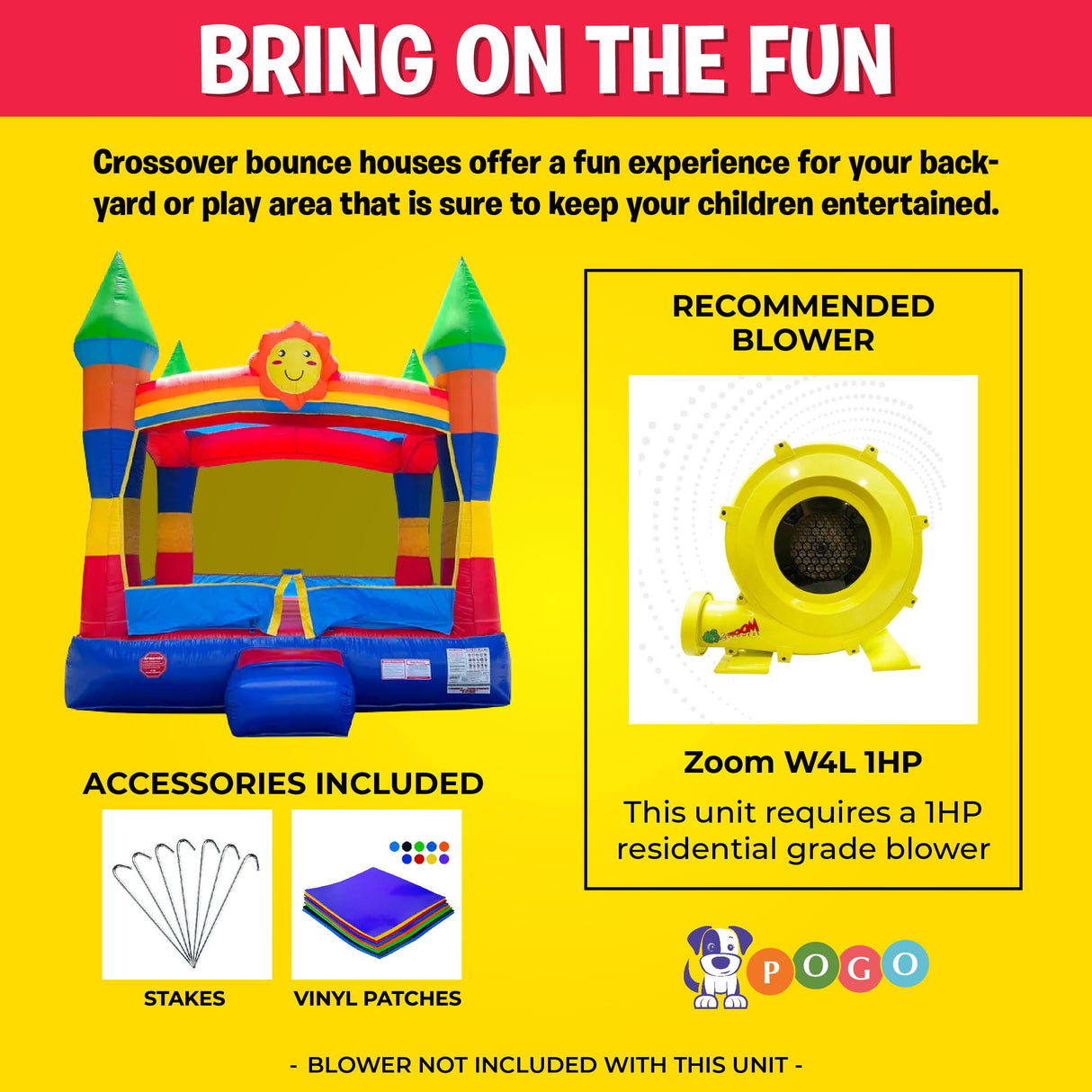 Crossover Classic Rainbow Inflatable Bounce House, Bouncy Jump Castle for Kids and Toddlers, Outdoor Birthday Party Jumping Bouncer, Commercial-Grade, Without Blower, 13 x 12 x 14.5 Ft Pogo Bounce House