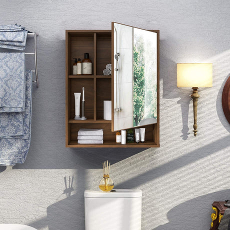 ChooChoo Bathroom Wall Mirror Cabinet, Medicine Cabinet with Single Door and Adjustable Shelf, Over The Toilet Space Saver Storage Cabinet, Walnut ChooChoo