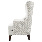 Coaster Home Furnishings - Pippin - Upholstered High Wingback Accent Chair with Brown Wood Legs, Track Arms, Removable T-Cushion, Geometric Pattern and Nailhead Trim - Living Room - Latte - 904066 Coaster Home Furnishings