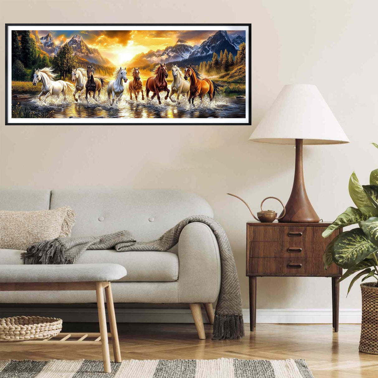 Yomiie Large Diamond Art Kits for Adults, Horse Animals Diamond Painting Art Sunset Landscape Full Round Drill Kits, Embroidery Rhinestone Diamond Crystal Craft Canvas Home Wall Decor 31.5x11.81 inch Yomiie