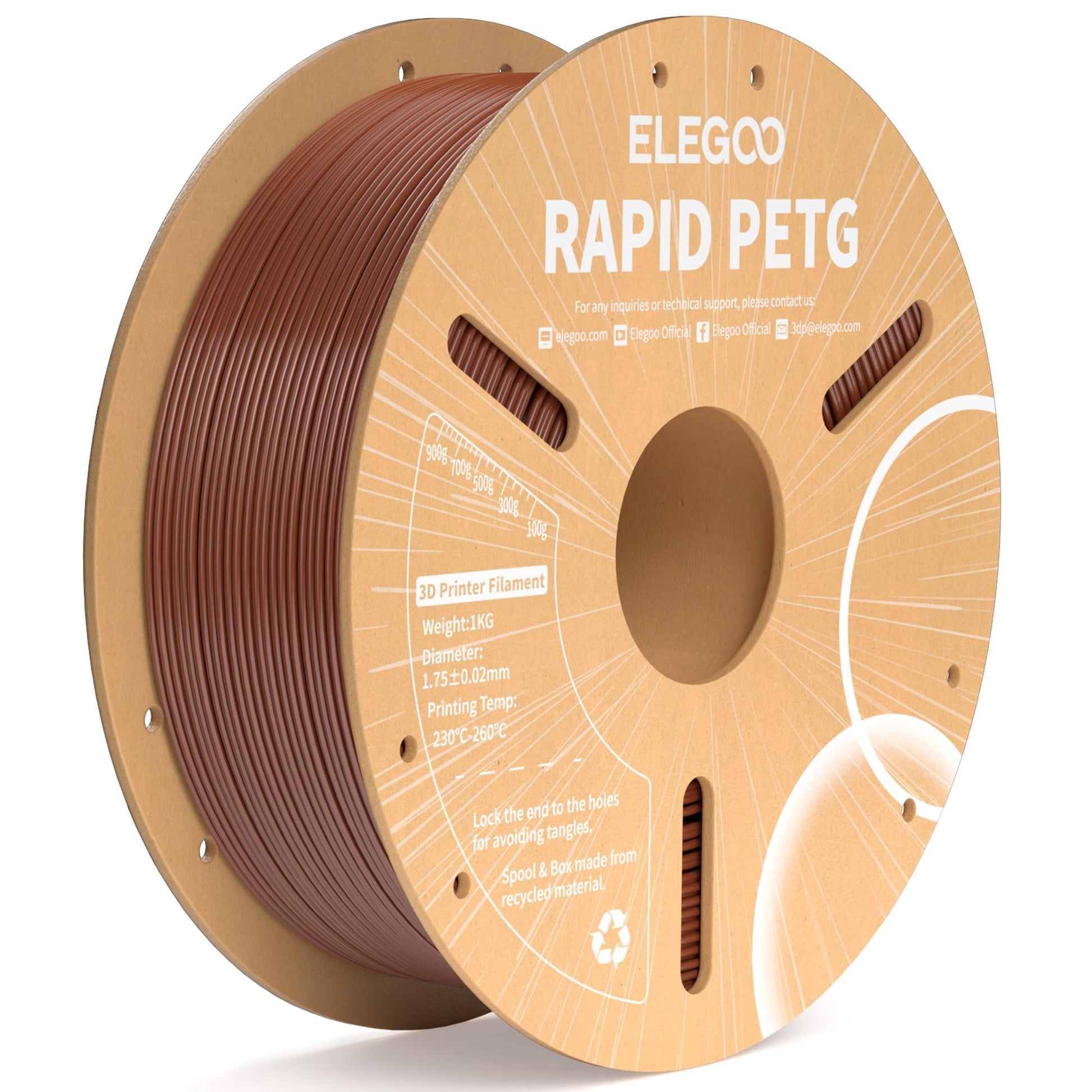 ELEGOO Rapid PETG Filament 1.75mm Brown 1KG, High Speed 30-600mm/s 3D Printer Filament Dimensional Accuracy +/- 0.02 mm, 1kg Cardboard Spool(2.2lbs) Fits for Most FDM 3D Printers - WoodArtSupply