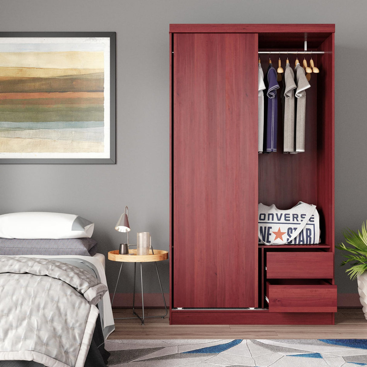 Woodpeckers Furniture And Mattress Modern Wood Double Sliding Door Wardrobe (Mahogany) Woodpeckers Furniture And Mattress