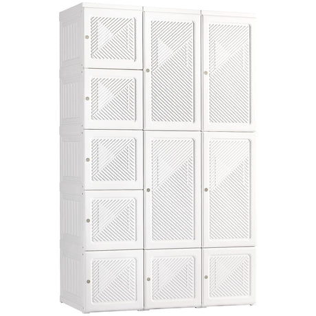HOMCOM Portable Wardrobe Closet, Folding Bedroom Armoire, Clothes Storage Organizer with 8 Cube Compartments, 2 Hanging Rods, 11 Magnet Doors, White HOMCOM